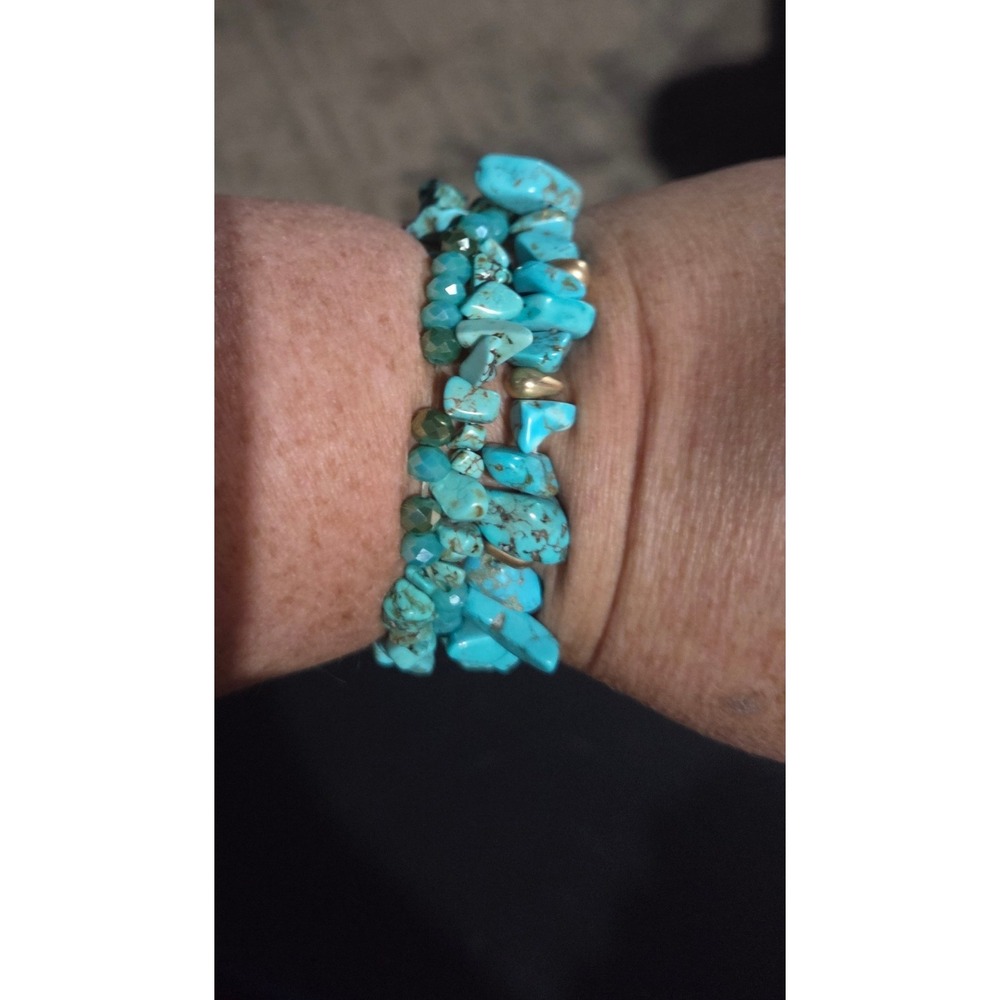 Stone Beaded Stretch Bracelet Set 3 Turquoise Blue Boho Southwestern Stacked